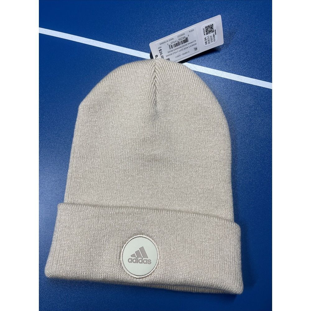 adidas Women's Wide Cuff Fold Beanie IV3011 Beige‎ New With Tags